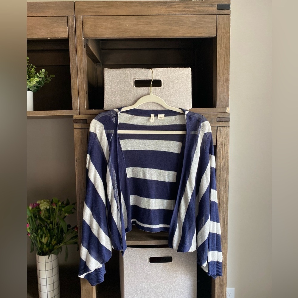 Anthropologie Navy and White Striped Open-Front Shrug